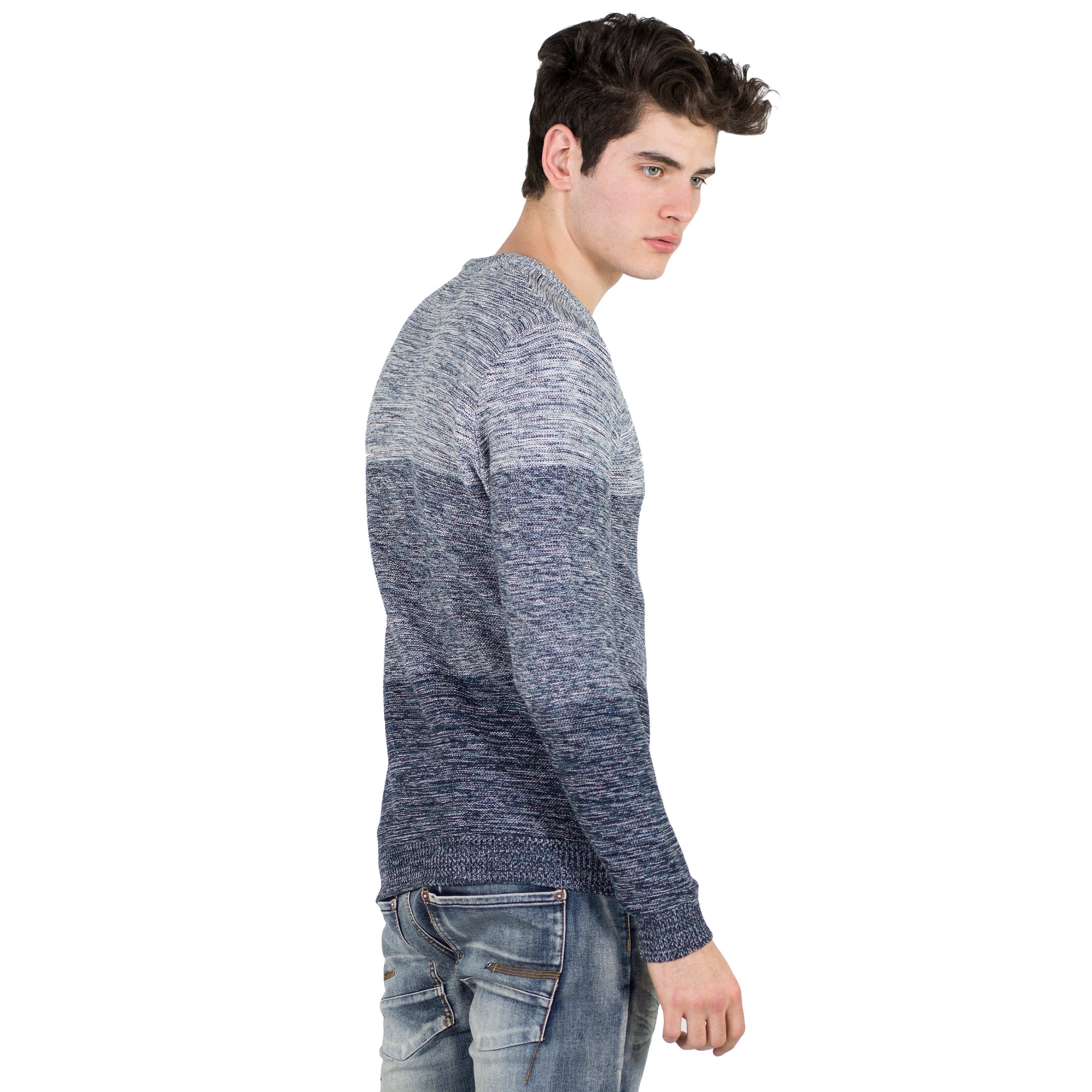 Jersey de Punto Jaspeado Hombre Cuello Redondo – Koroshi Azul