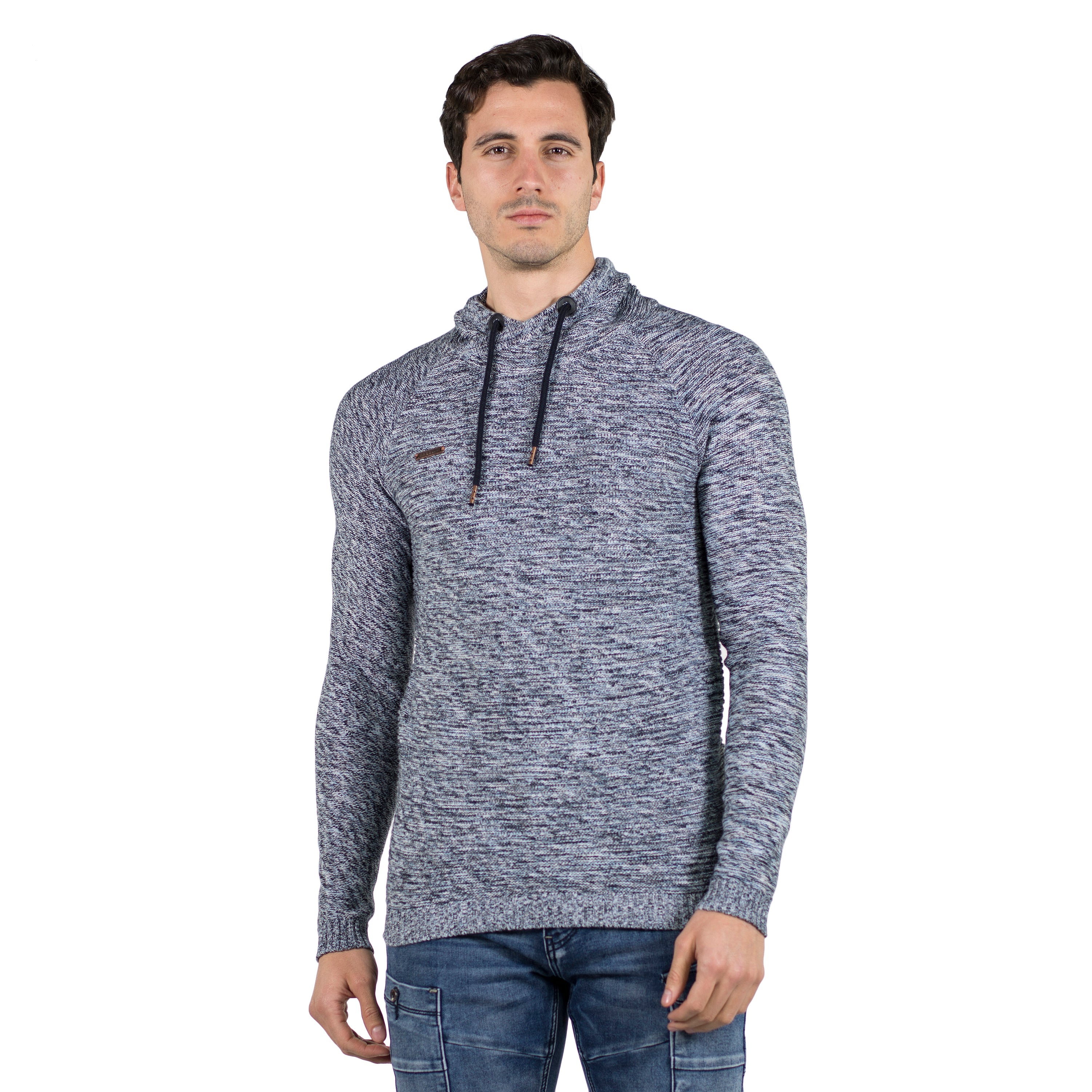 Jersey de Punto Hombre Cuello Cruzado Azul Jaspeado – Koroshi