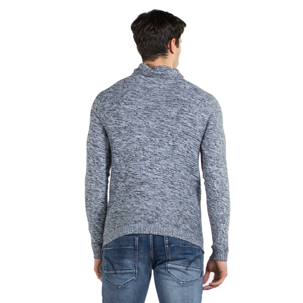 Jersey de Punto Hombre Cuello Cruzado Azul Jaspeado – Koroshi