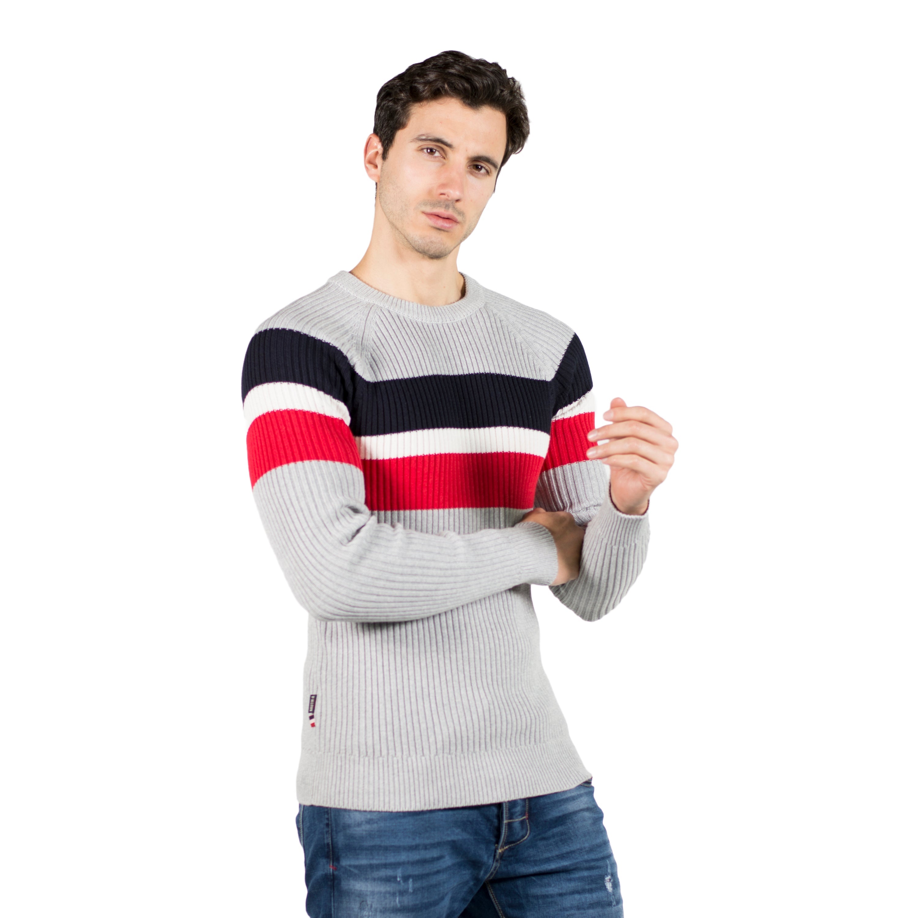 Jersey de Punto Canalé Hombre con Rayas a Contraste – Koroshi 2011TR11