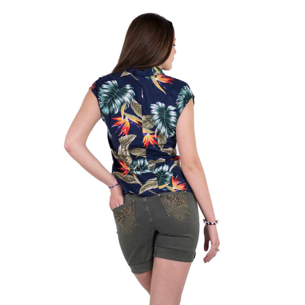 Blusa Estampado Tropical Sin Mangas Mujer – Koroshi Navy
