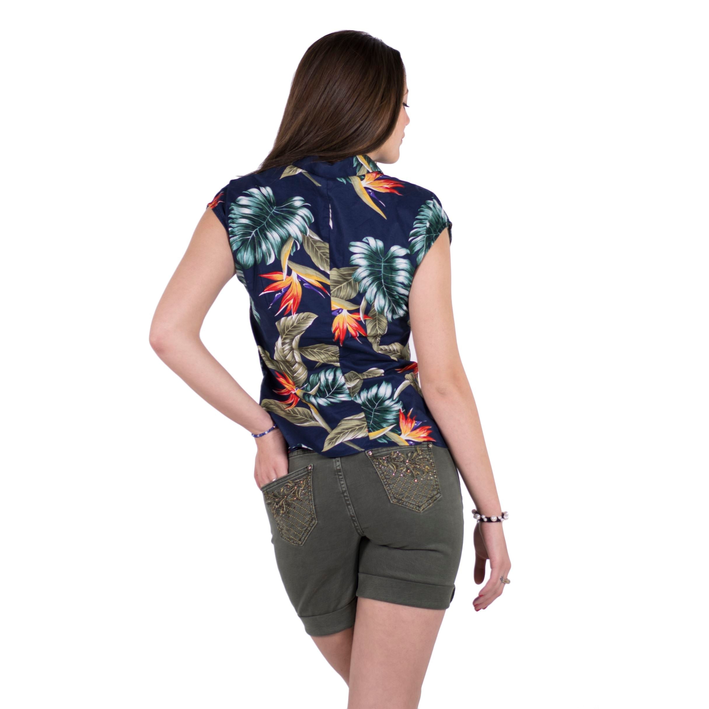 Blusa Estampado Tropical Sin Mangas Mujer – Koroshi Navy