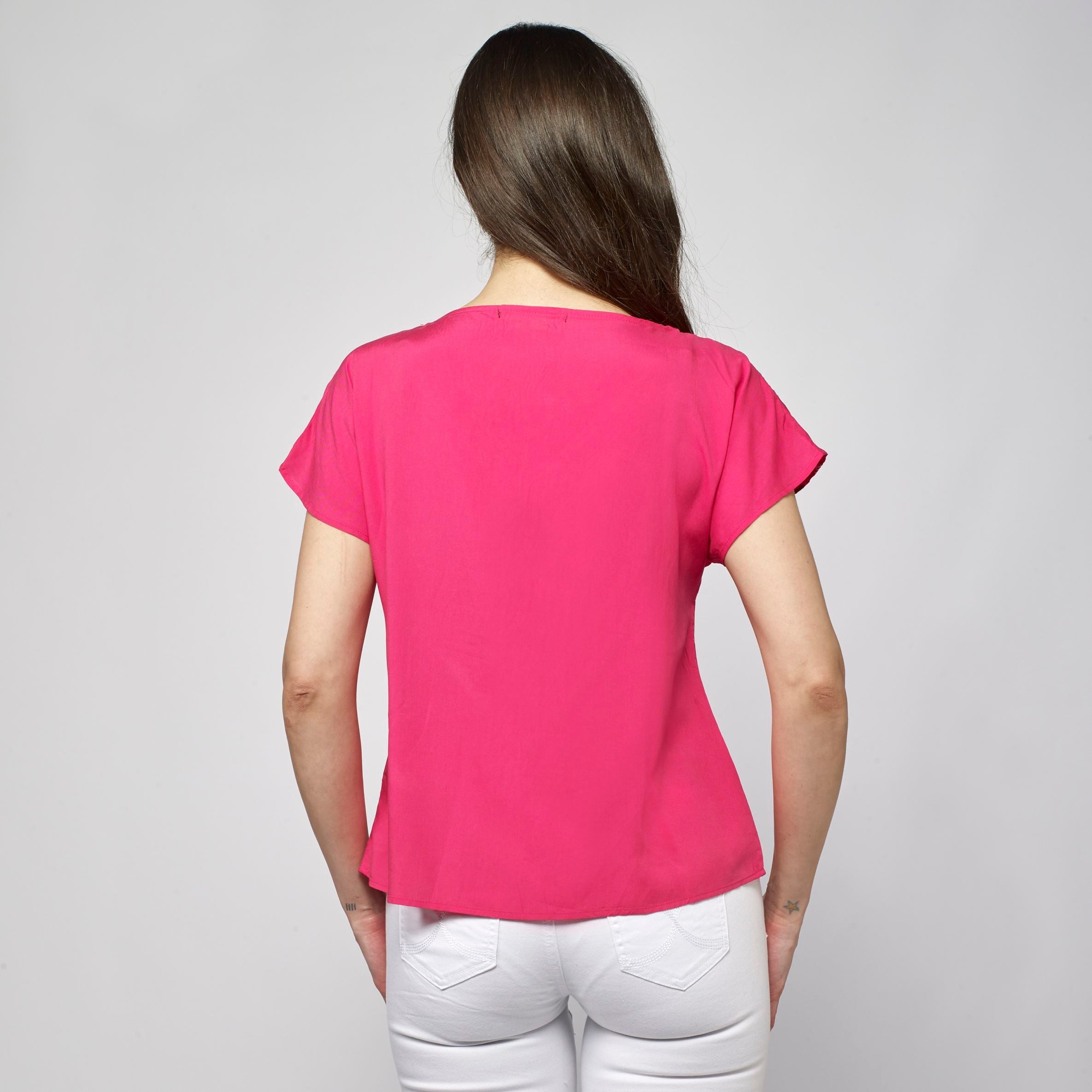Blusa Fluida Bordada con Abalorios Mujer – Koroshi Coral