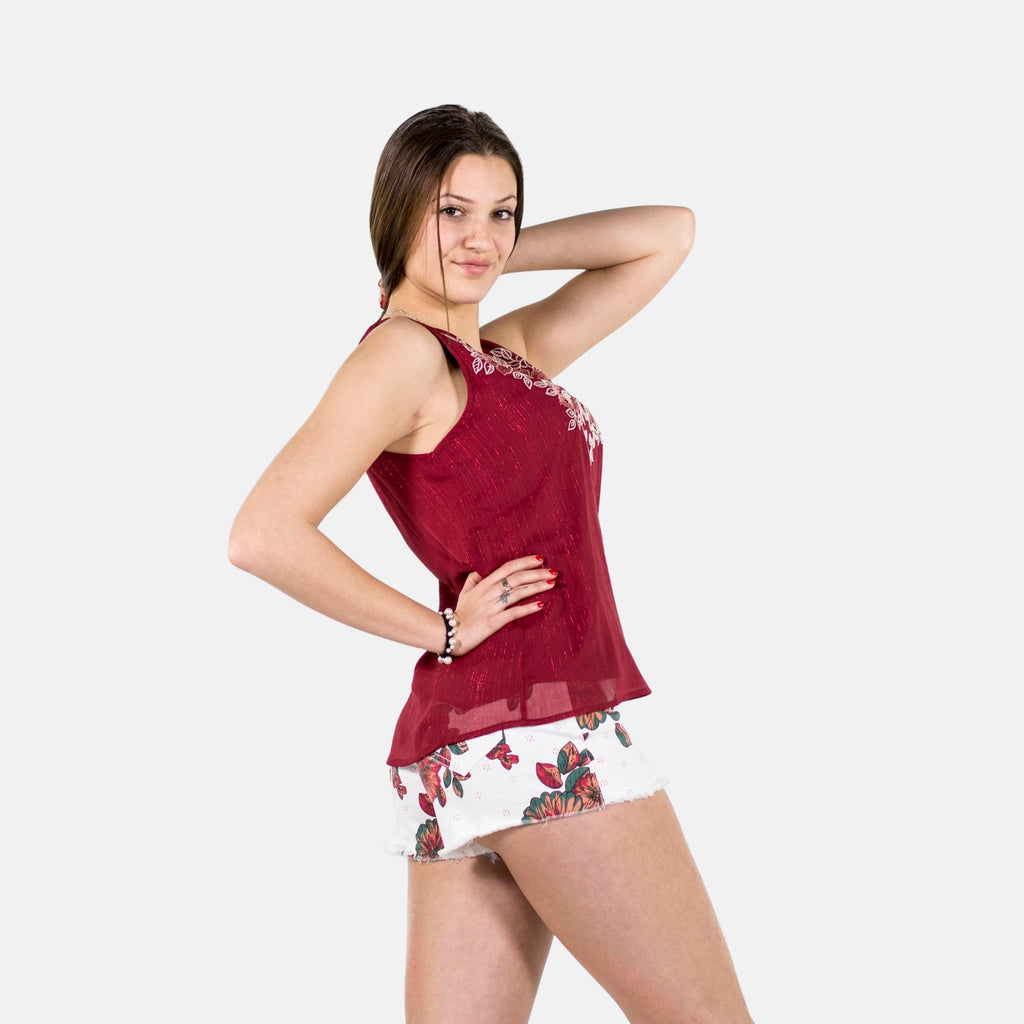 Blusa Sin Mangas con Detalles en Lurex Mujer – Koroshi Vino