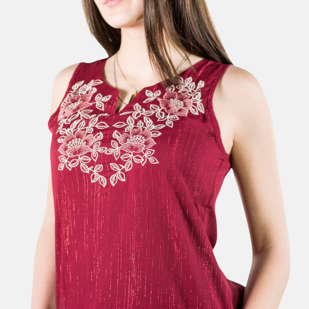 Blusa Sin Mangas con Detalles en Lurex Mujer – Koroshi Vino