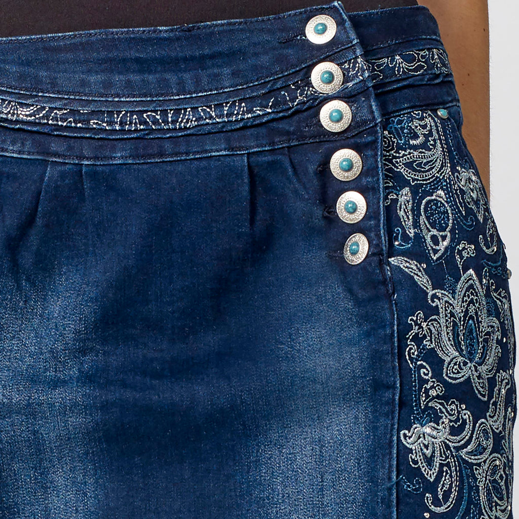 Falda Vaquera Mujer con Bordado en Lúrex y Tachas – Koroshi Azul Oscuro