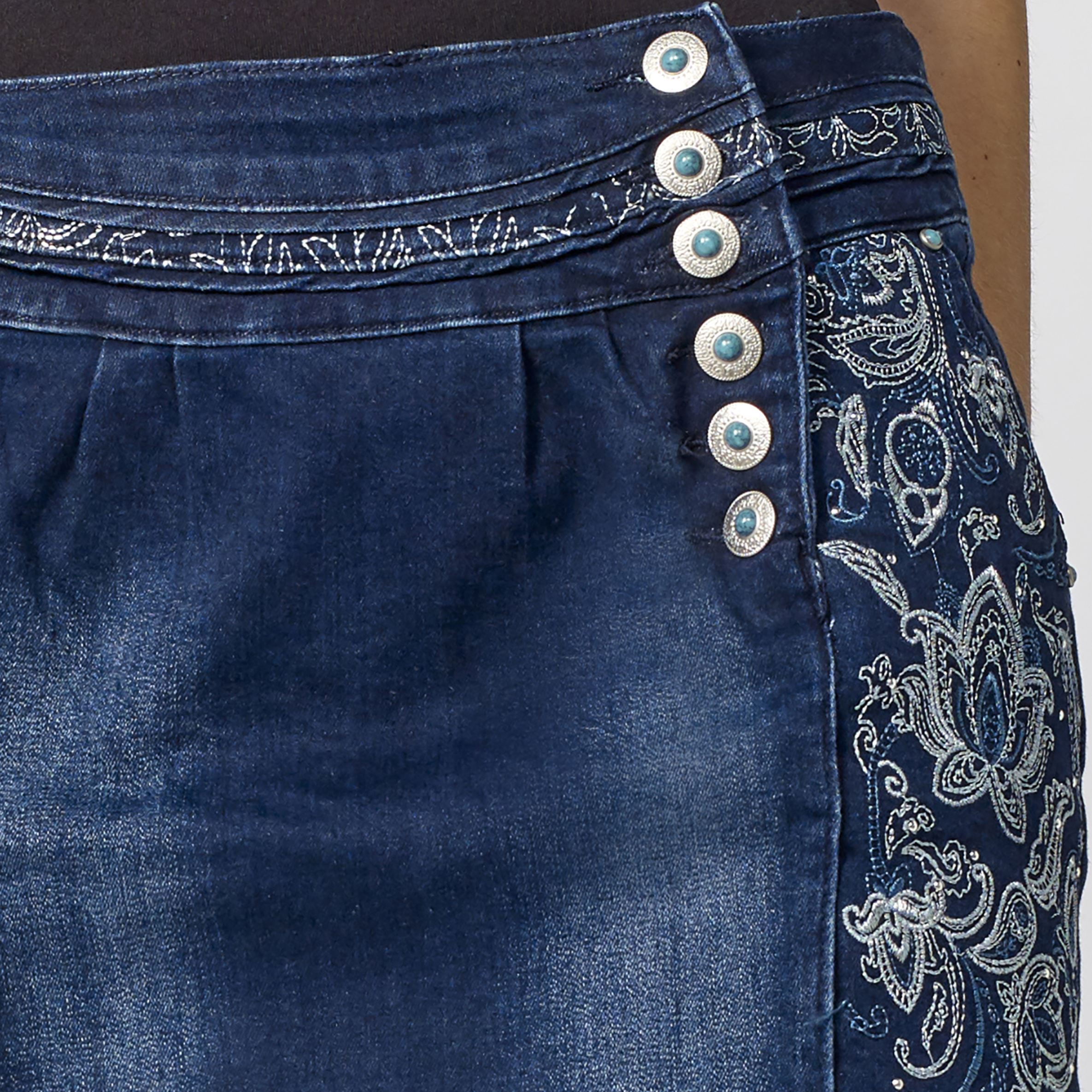Falda Vaquera Mujer con Bordado en Lúrex y Tachas – Koroshi Azul Oscuro