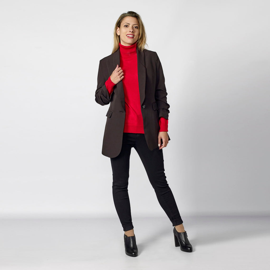 Americana Mujer Bordados y Brillos Solapa – Koroshi Negra