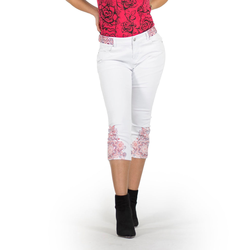 Pantalón Pirata Mujer Slim Fit con Bordado de Mandalas – Koroshi 2012PS08