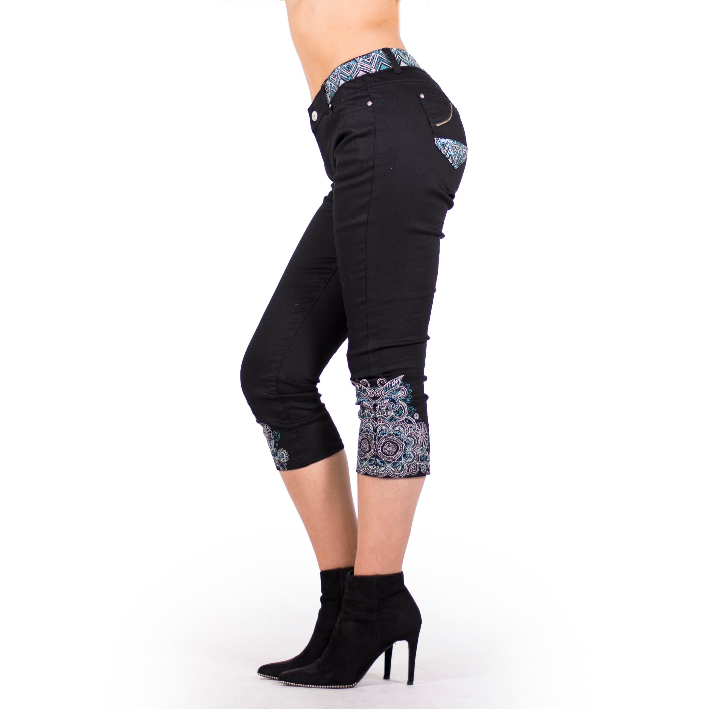 Pantalón Pirata Mujer Slim Fit con Bordado de Mandalas – Koroshi 2012PS08