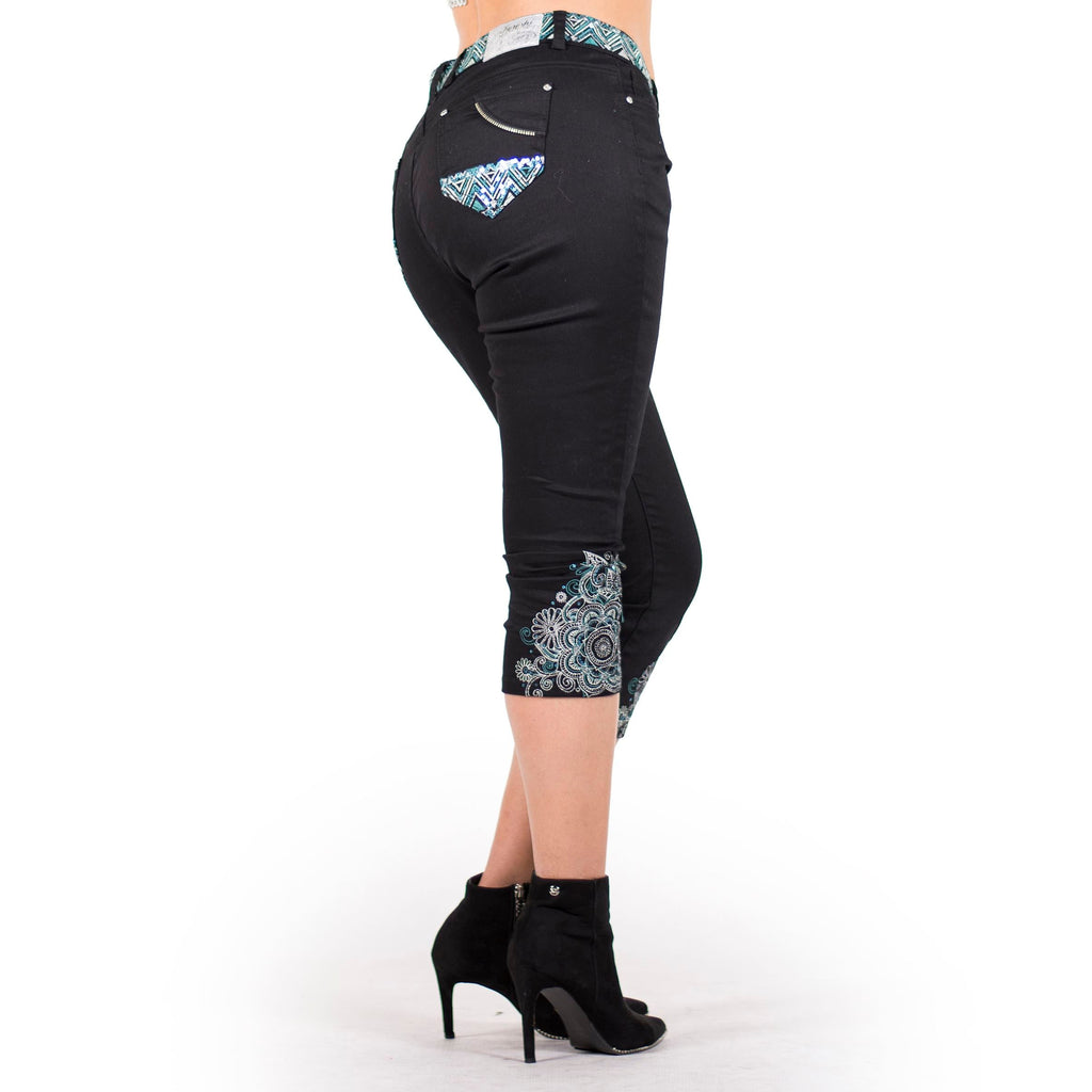 Pantalón Pirata Mujer Slim Fit con Bordado de Mandalas – Koroshi 2012PS08
