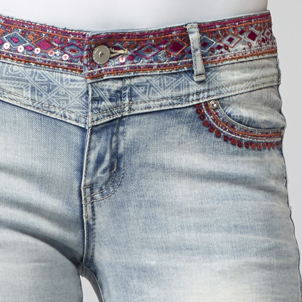 Short Vaquero Mujer Detalles Bordados en Cintura – Koroshi Azul Medio