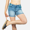 Short Denim Mujer con Bordados Geométricos – Koroshi Azul Medio