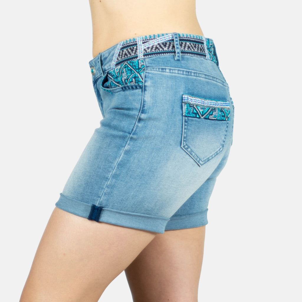 Short Denim Mujer con Bordados Geométricos – Koroshi Azul Medio