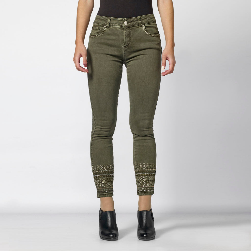 Pantalón Tobillero Slim Mujer con Bordado Étnico – Koroshi 2012PT23
