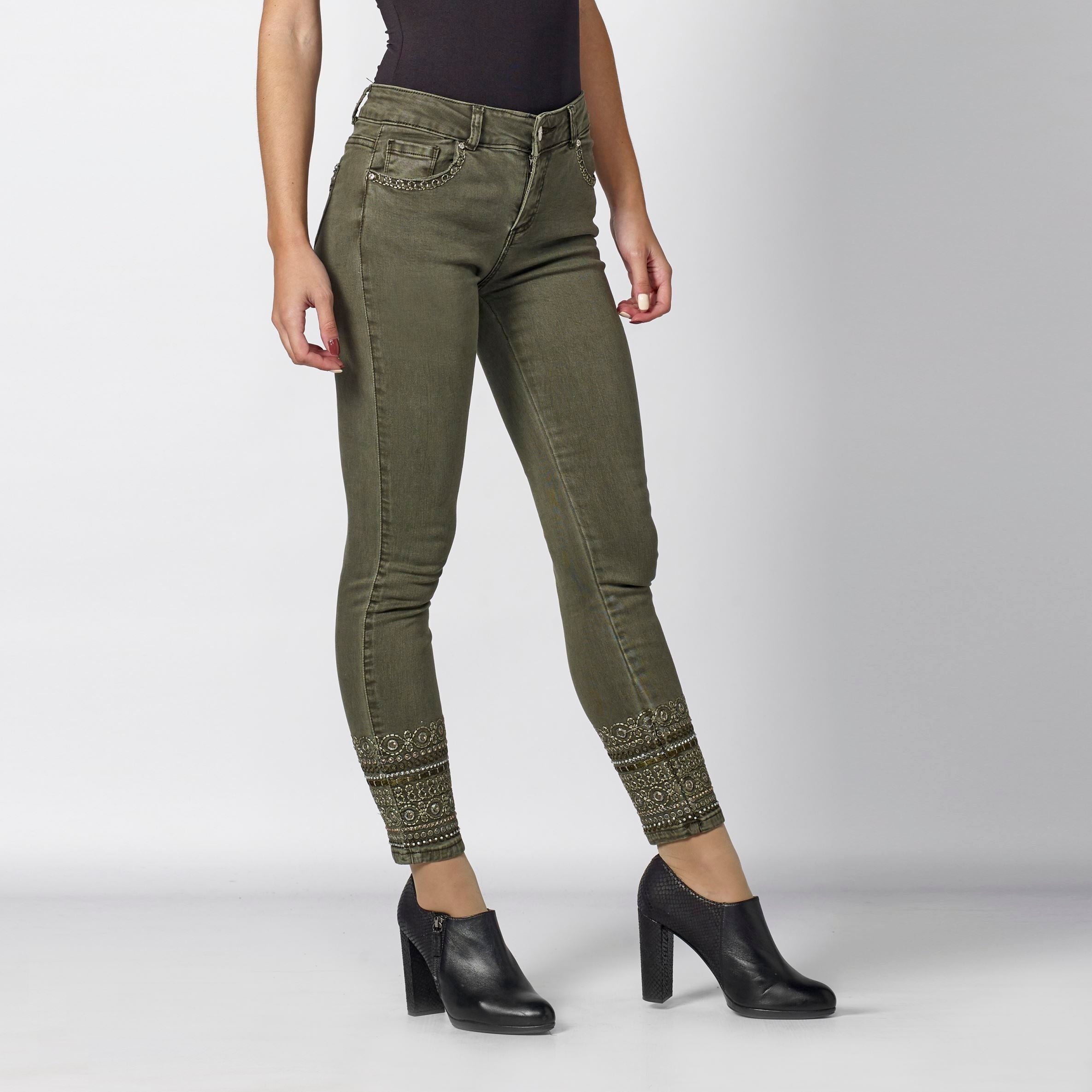 Pantalón Tobillero Slim Mujer con Bordado Étnico – Koroshi 2012PT23