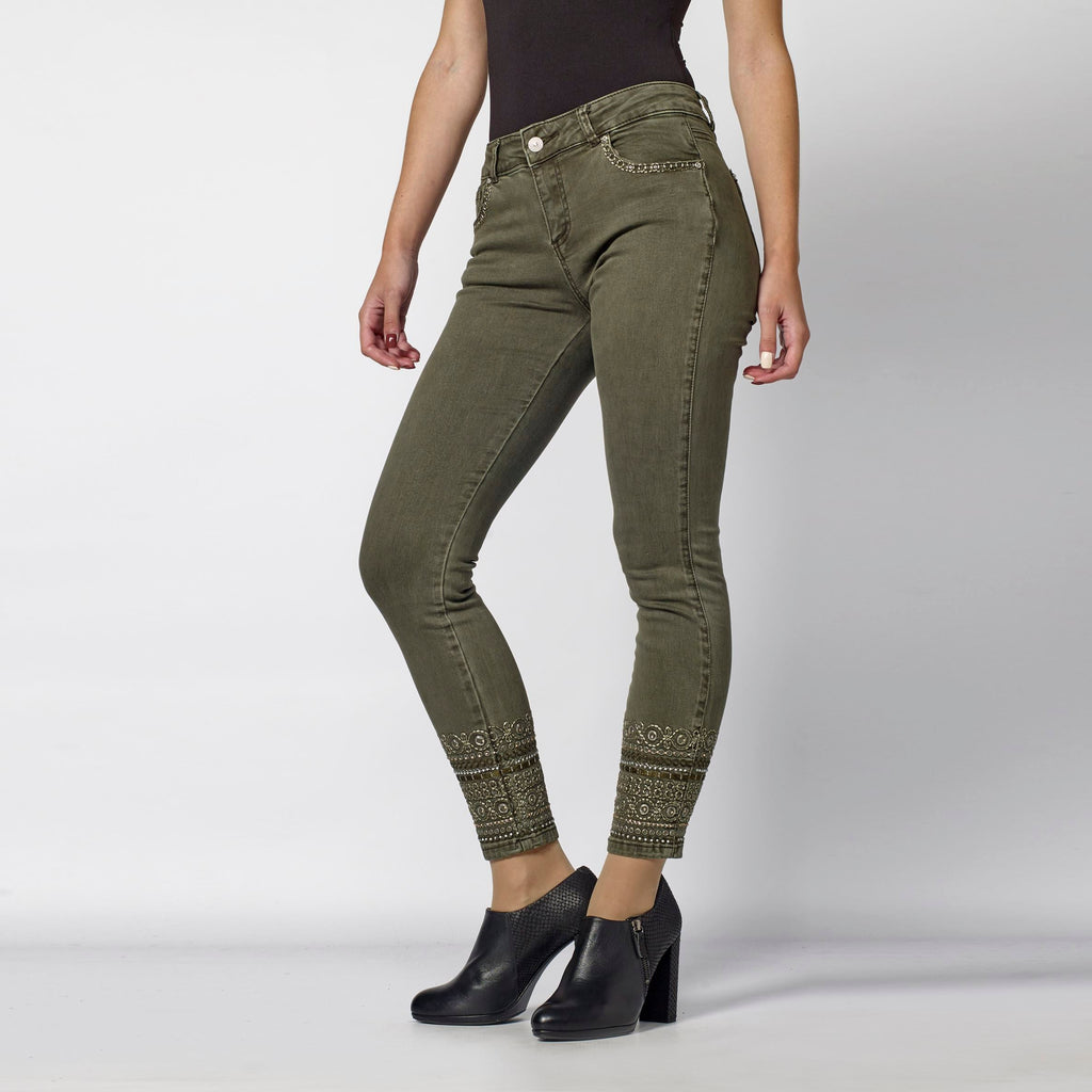 Pantalón Tobillero Slim Mujer con Bordado Étnico – Koroshi 2012PT23