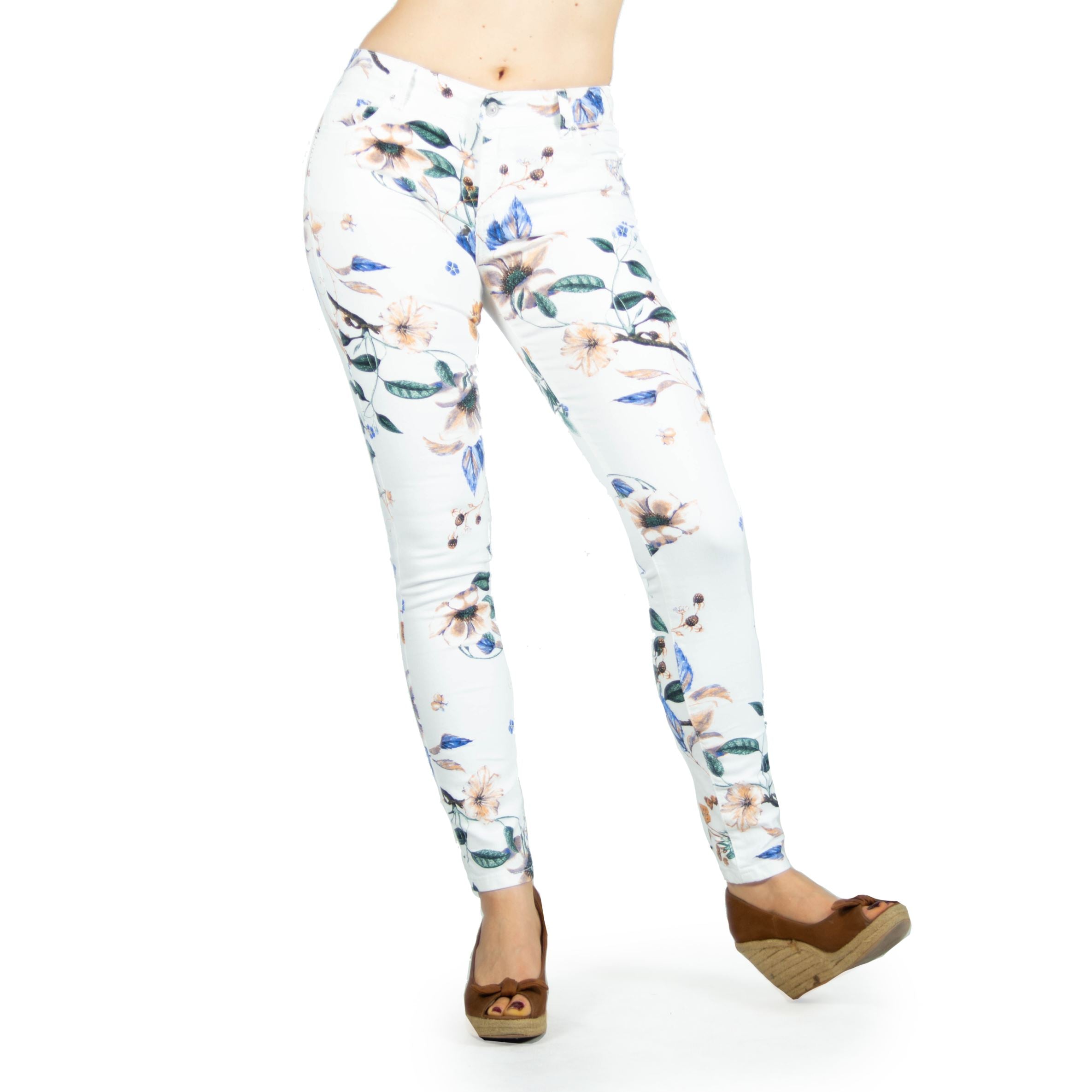 Pantalón Slim Mujer con Estampado Floral – Koroshi Blanco