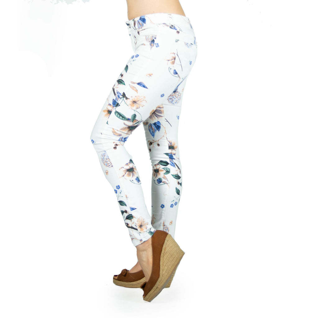 Pantalón Slim Mujer con Estampado Floral – Koroshi Blanco