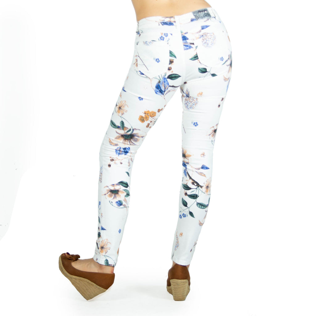 Pantalón Slim Mujer con Estampado Floral – Koroshi Blanco