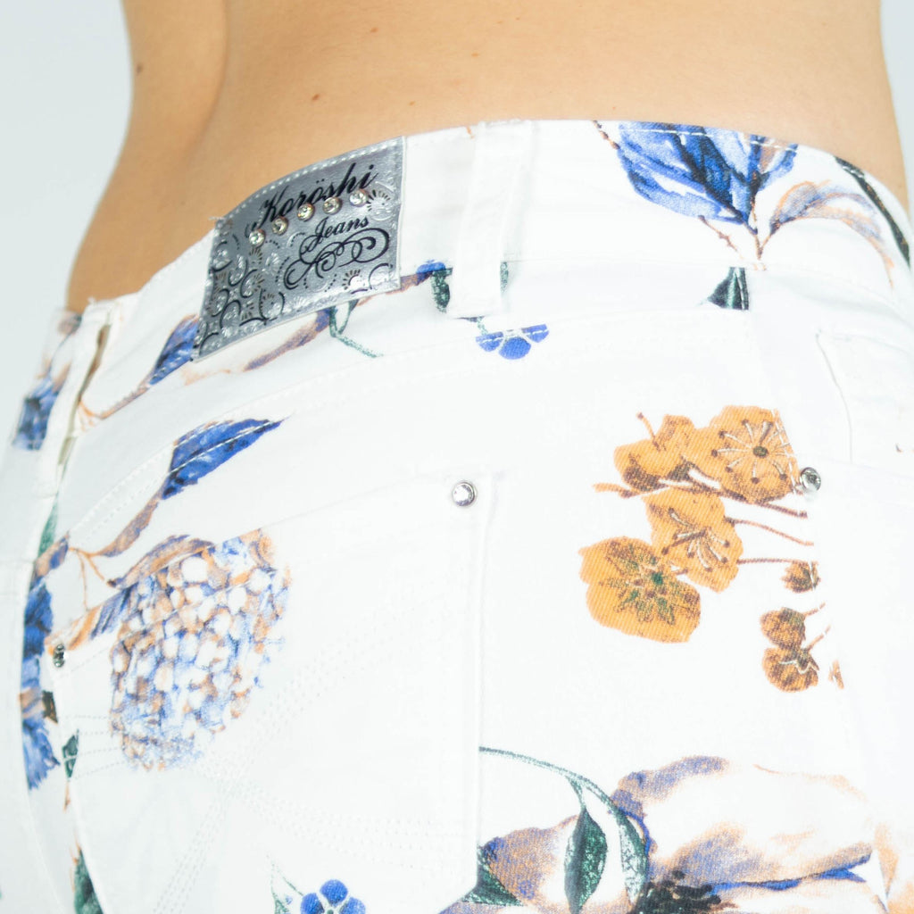 Pantalón Slim Mujer con Estampado Floral – Koroshi Blanco