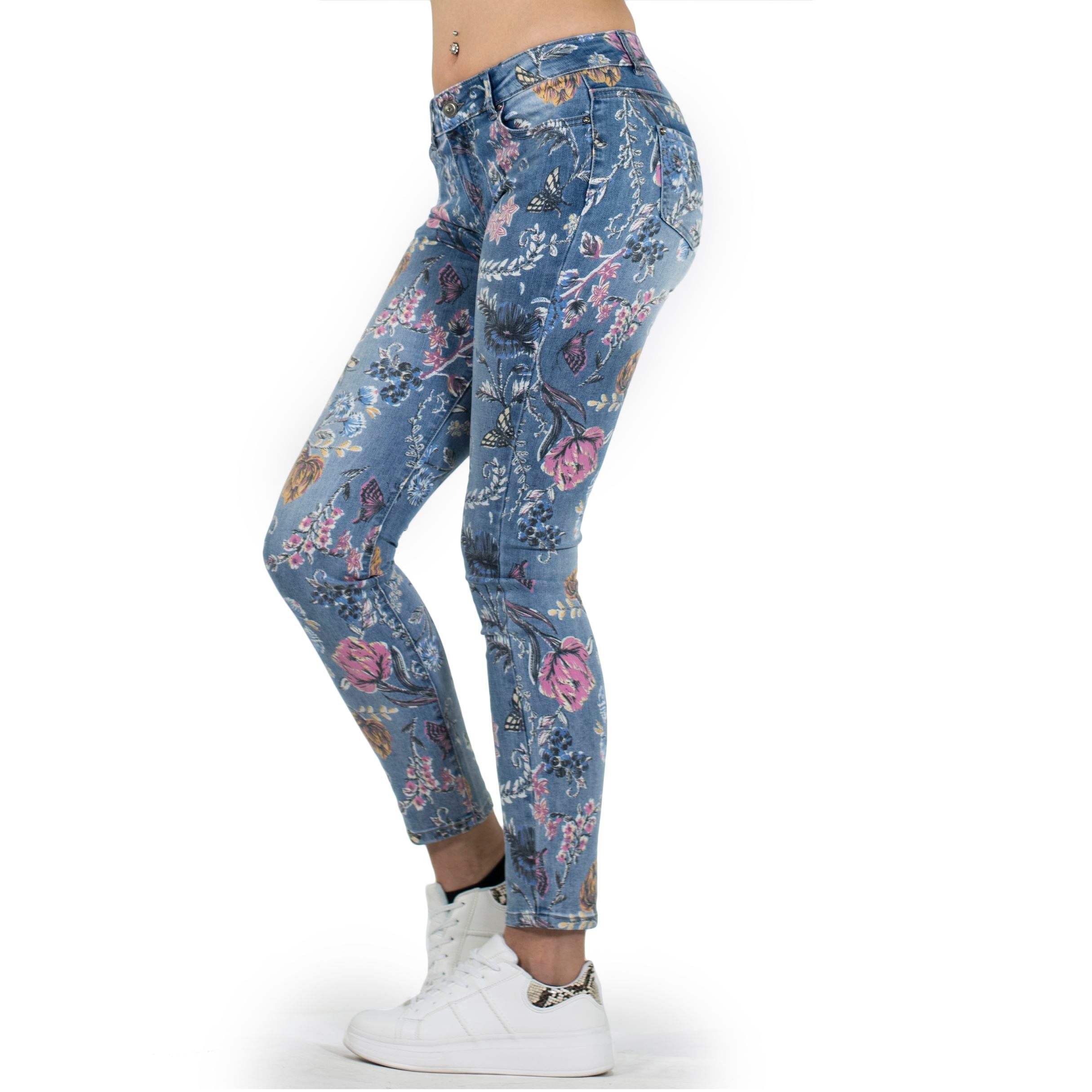 Pantalón Vaquero Mujer Slim Estampado Floral – Koroshi Azul Medio