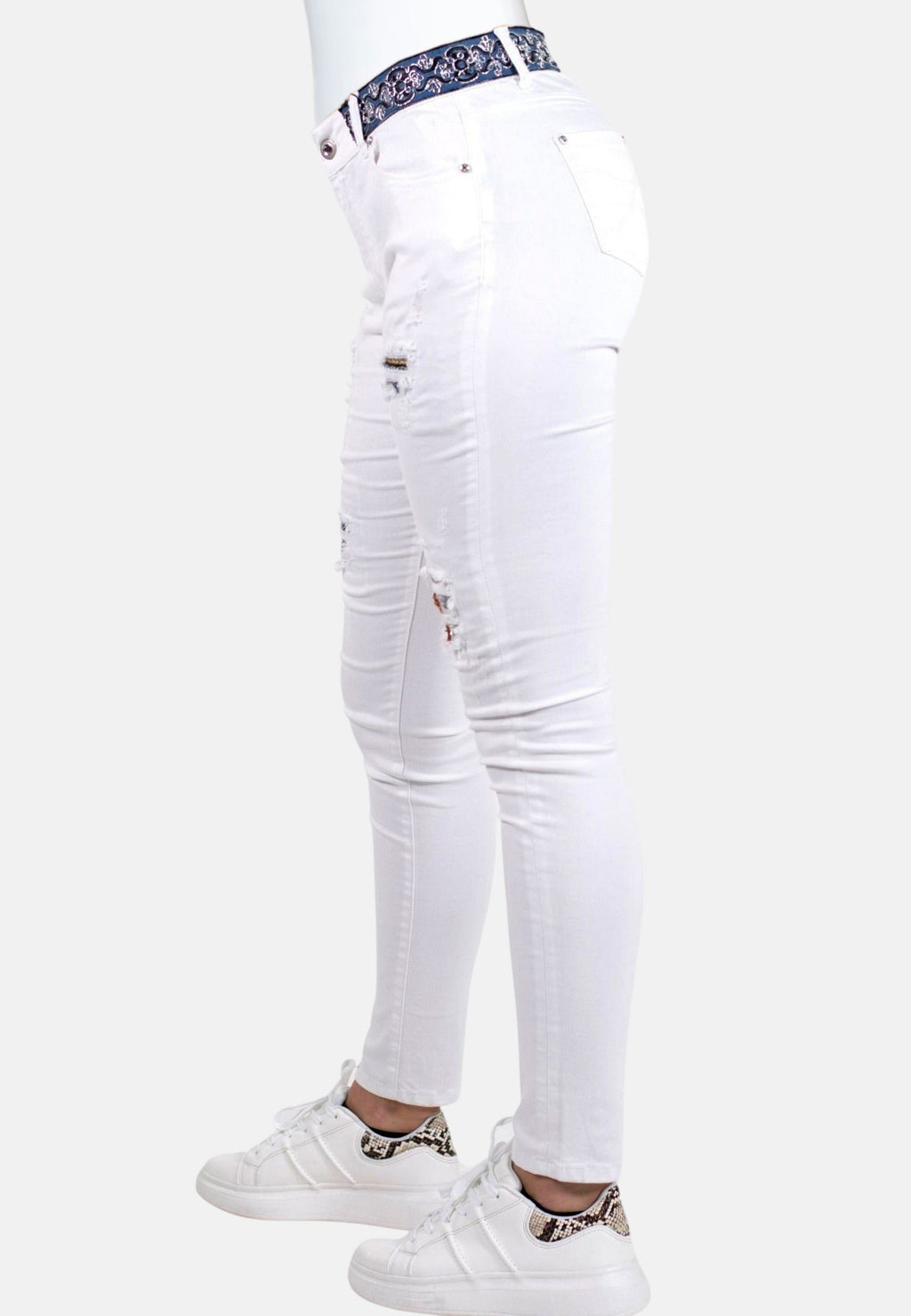 Pantalón Skinny Mujer Efecto Roto con Parches Étnicos – Koroshi 2012PT35