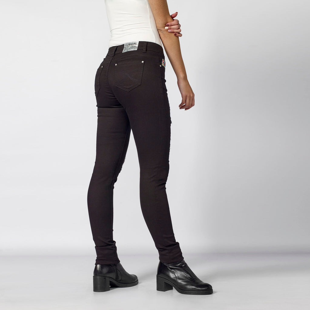 Pantalón Skinny Mujer Efecto Roto con Parches Étnicos – Koroshi 2012PT35