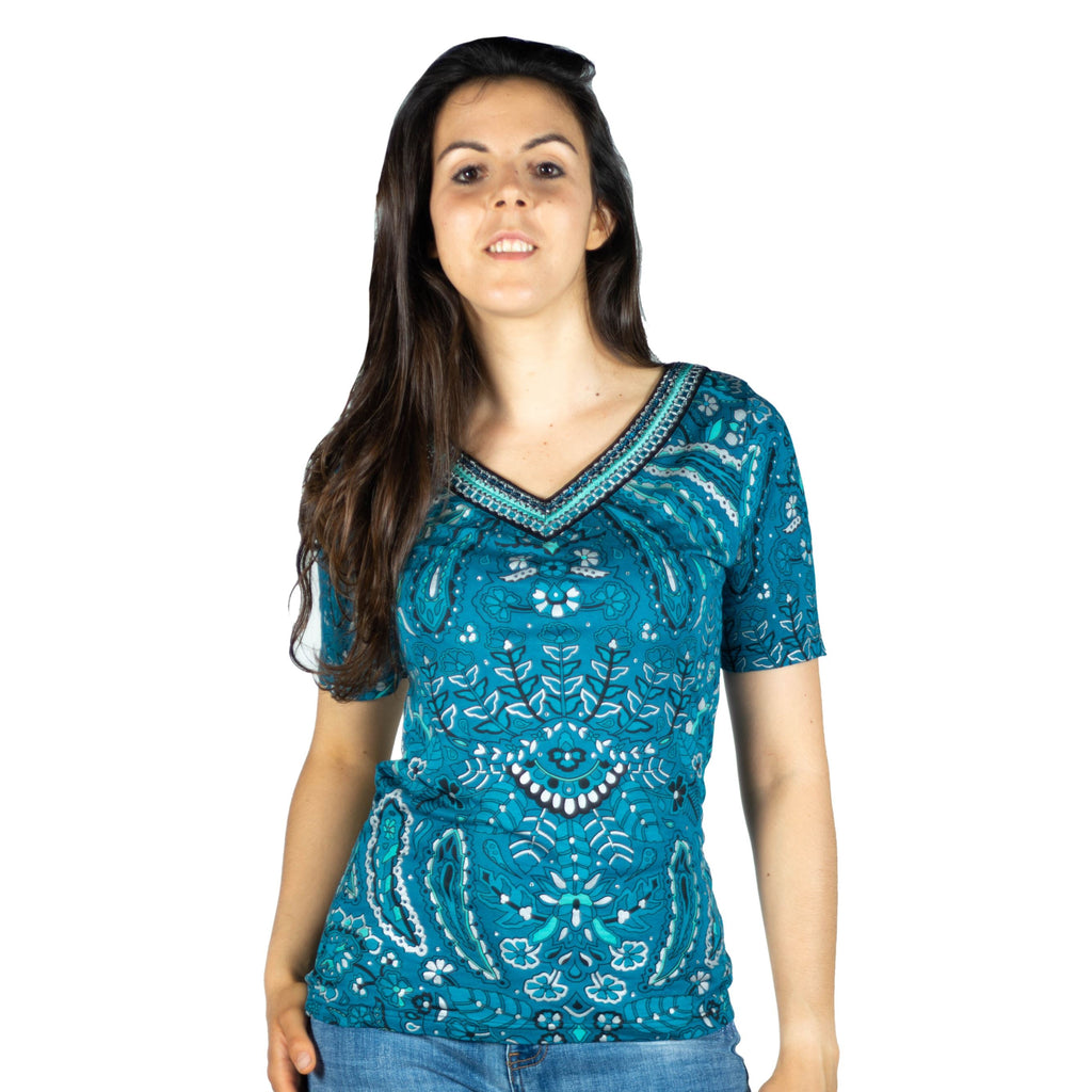 Top Mujer Estampado Foil con Aplicaciones de Cristal – Koroshi 2012TP14