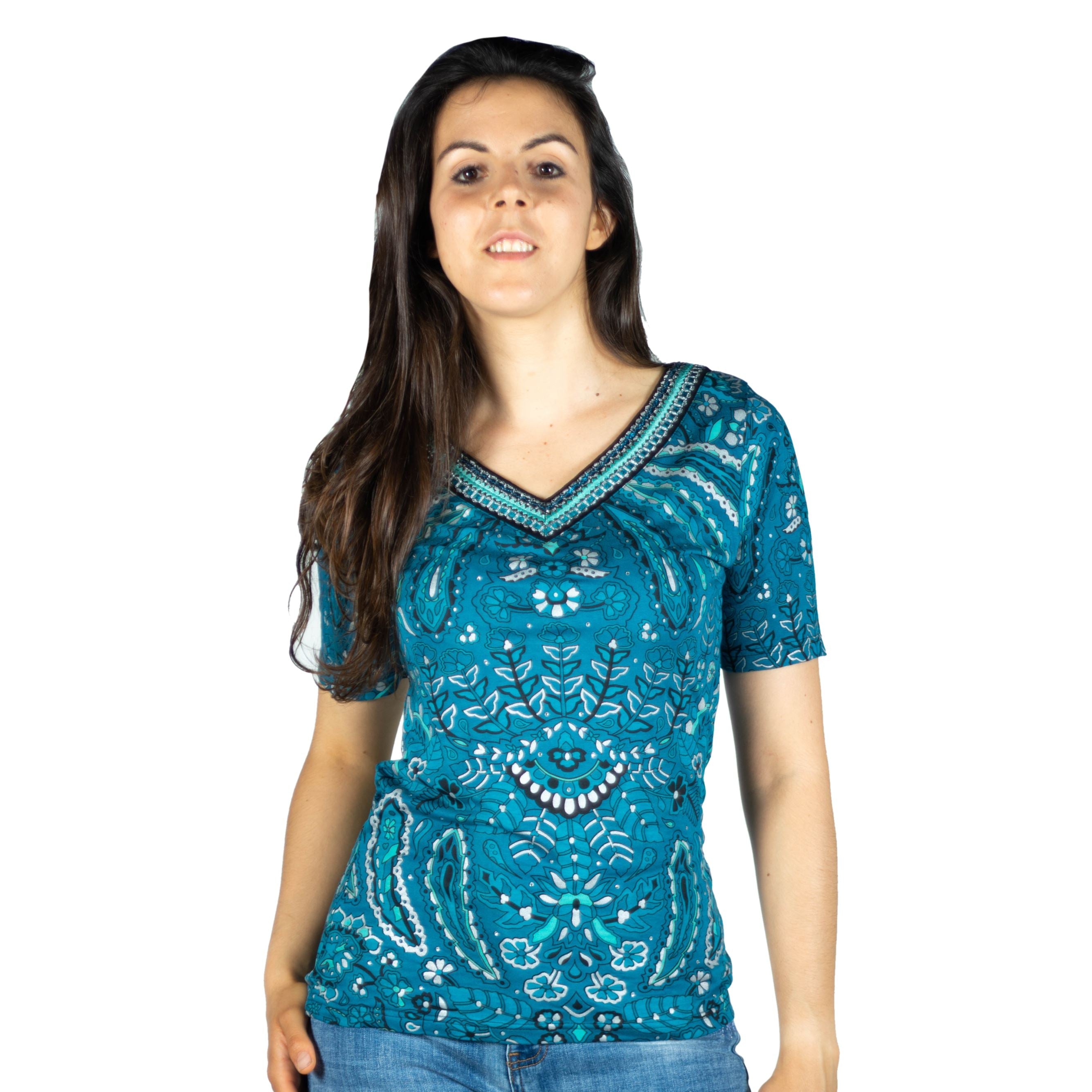 Top Mujer Estampado Foil con Aplicaciones de Cristal – Koroshi 2012TP14
