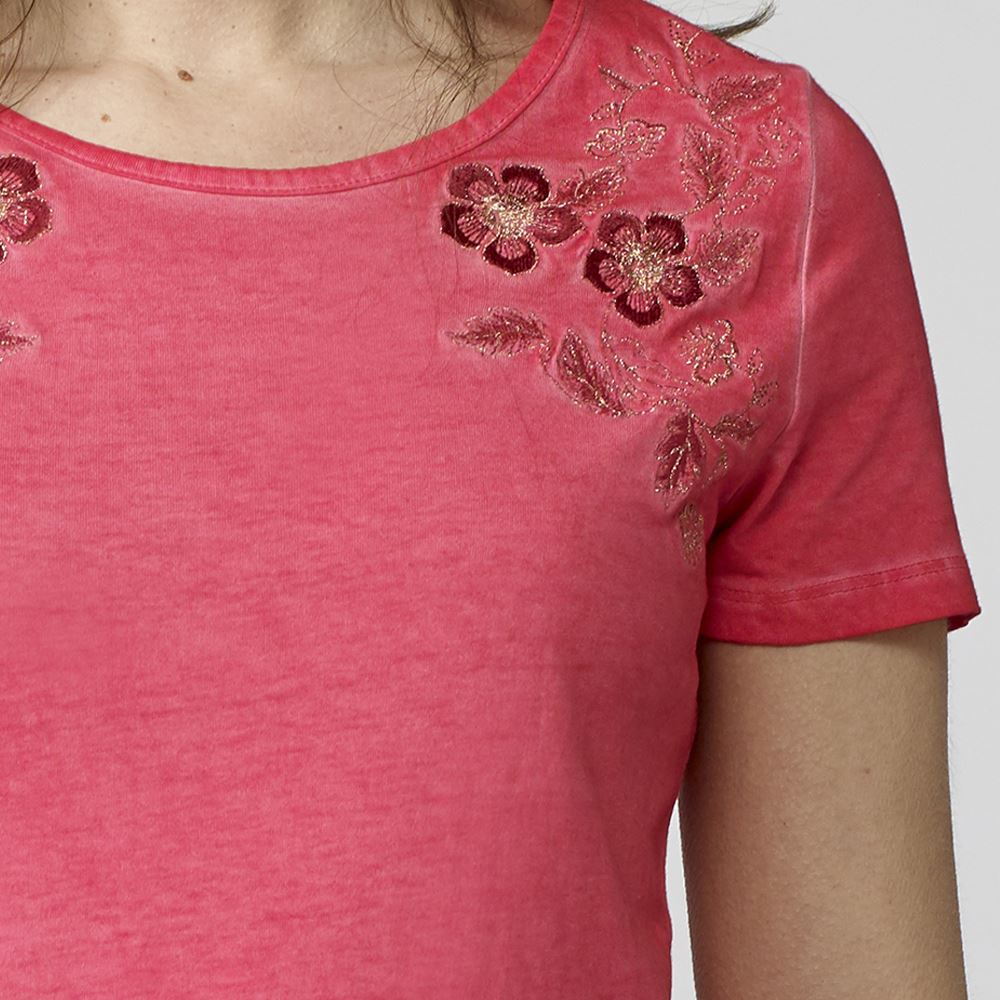 Top Mujer Manga Corta Algodón con Bordado Floral – Koroshi 2012TP28