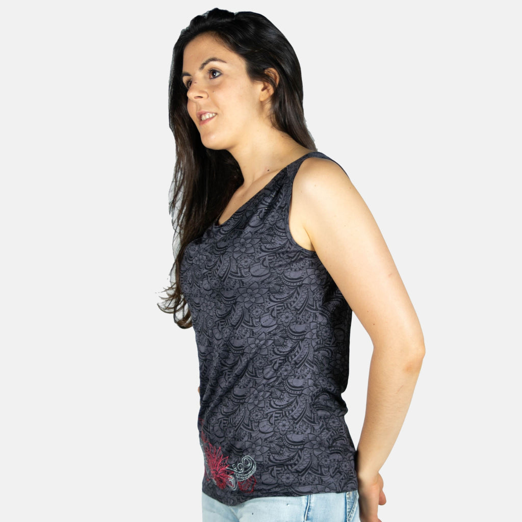 Top Mujer de Tirantes Estampado con Cuello Drapeado – Koroshi 2012TP31