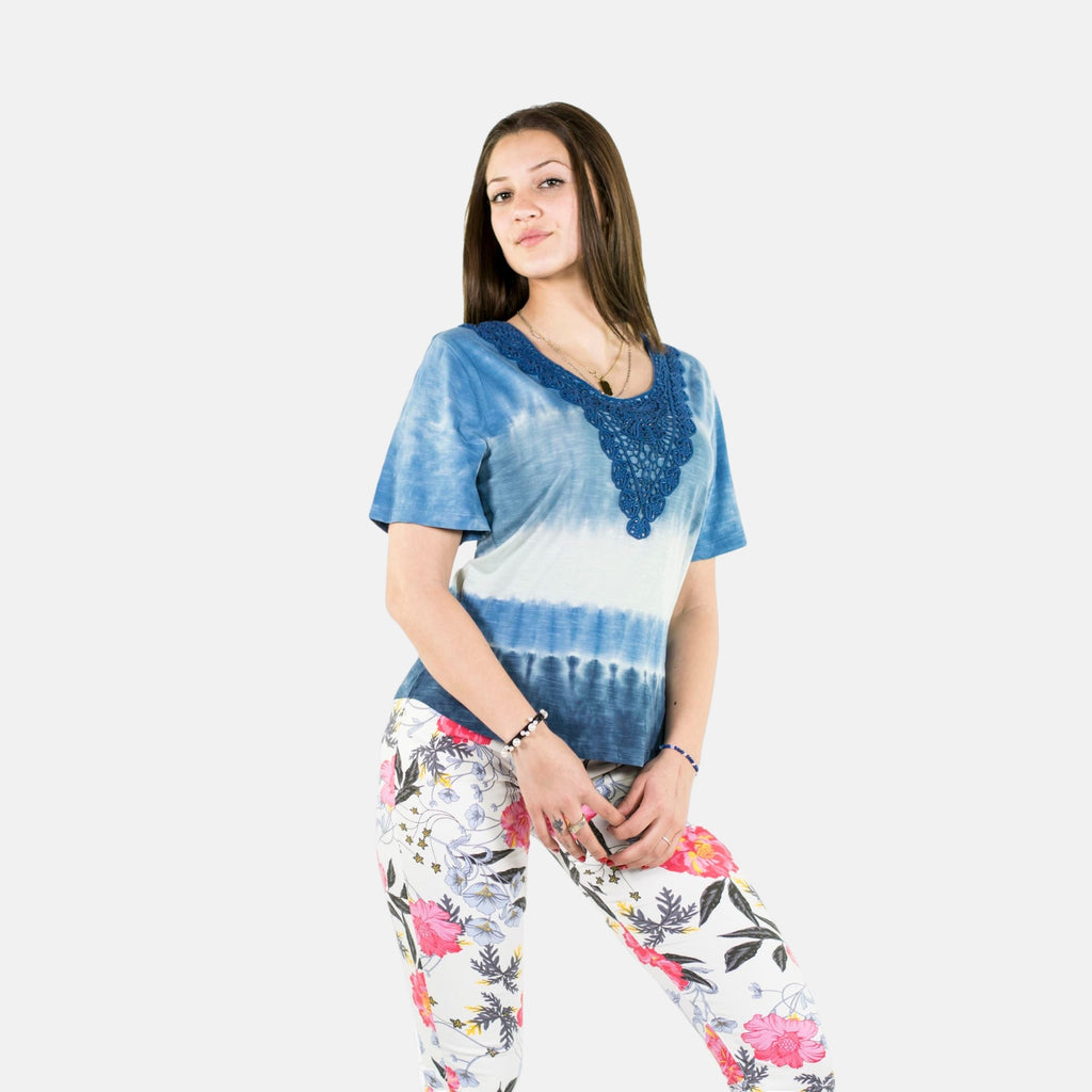 Camiseta Top Mujer Tie-Dye con Guipur en Escote – Koroshi 2012TP44