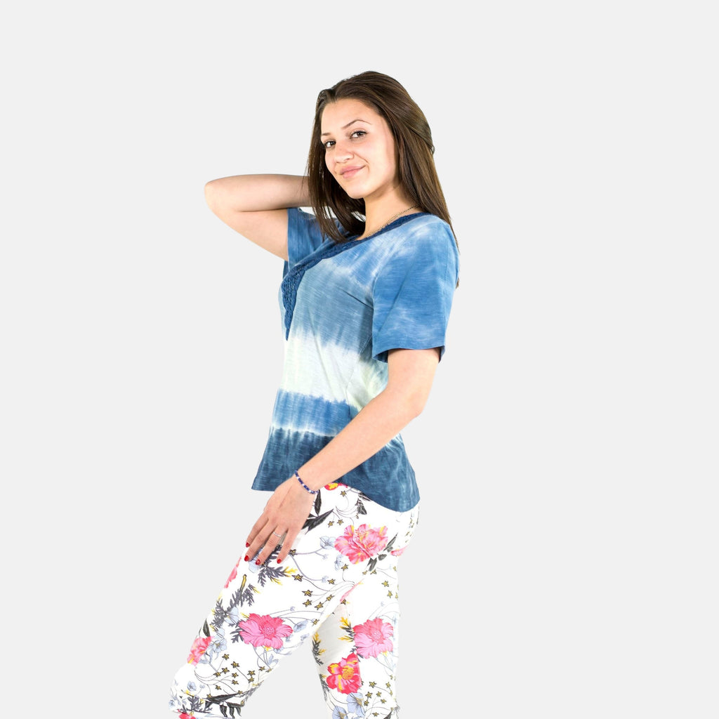 Camiseta Top Mujer Tie-Dye con Guipur en Escote – Koroshi 2012TP44