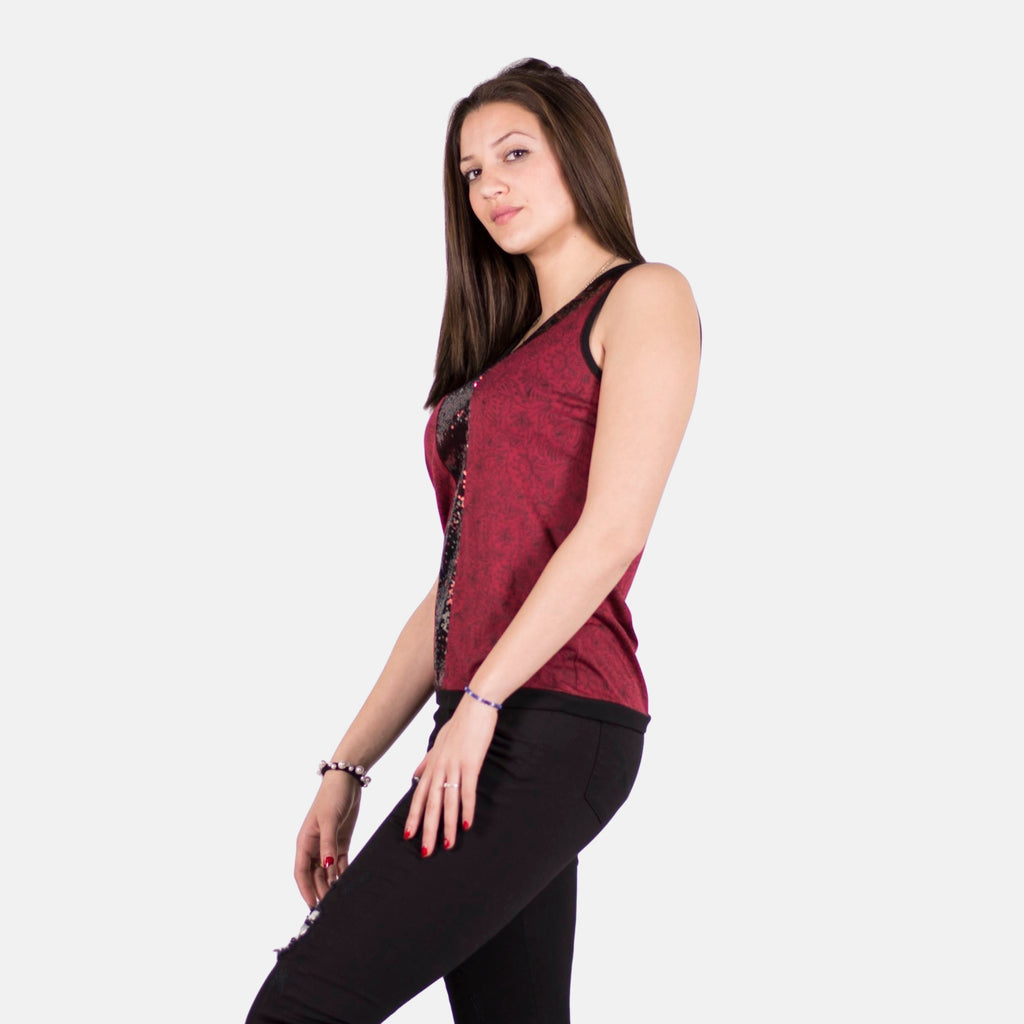 Top Mujer Tirantes Efecto Ante con Lentejuelas – Koroshi Rojo