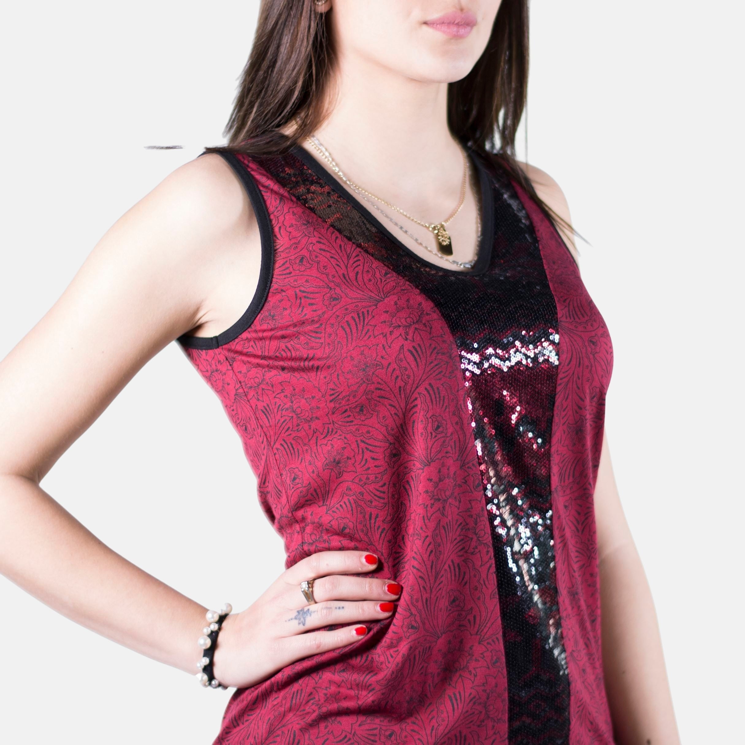 Top Mujer Tirantes Efecto Ante con Lentejuelas – Koroshi Rojo