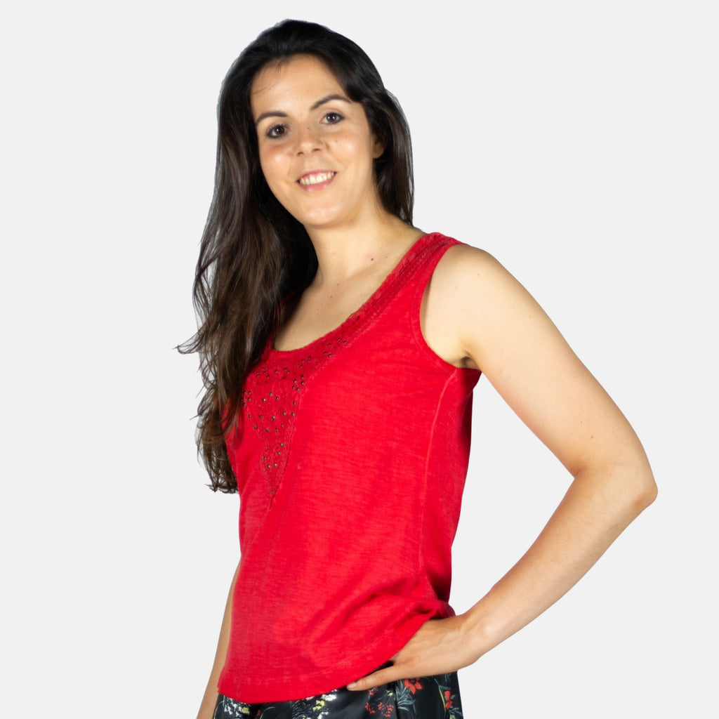 Top Tirantes Mujer Algodón con Crochet y Tachas – Koroshi 2012TP57