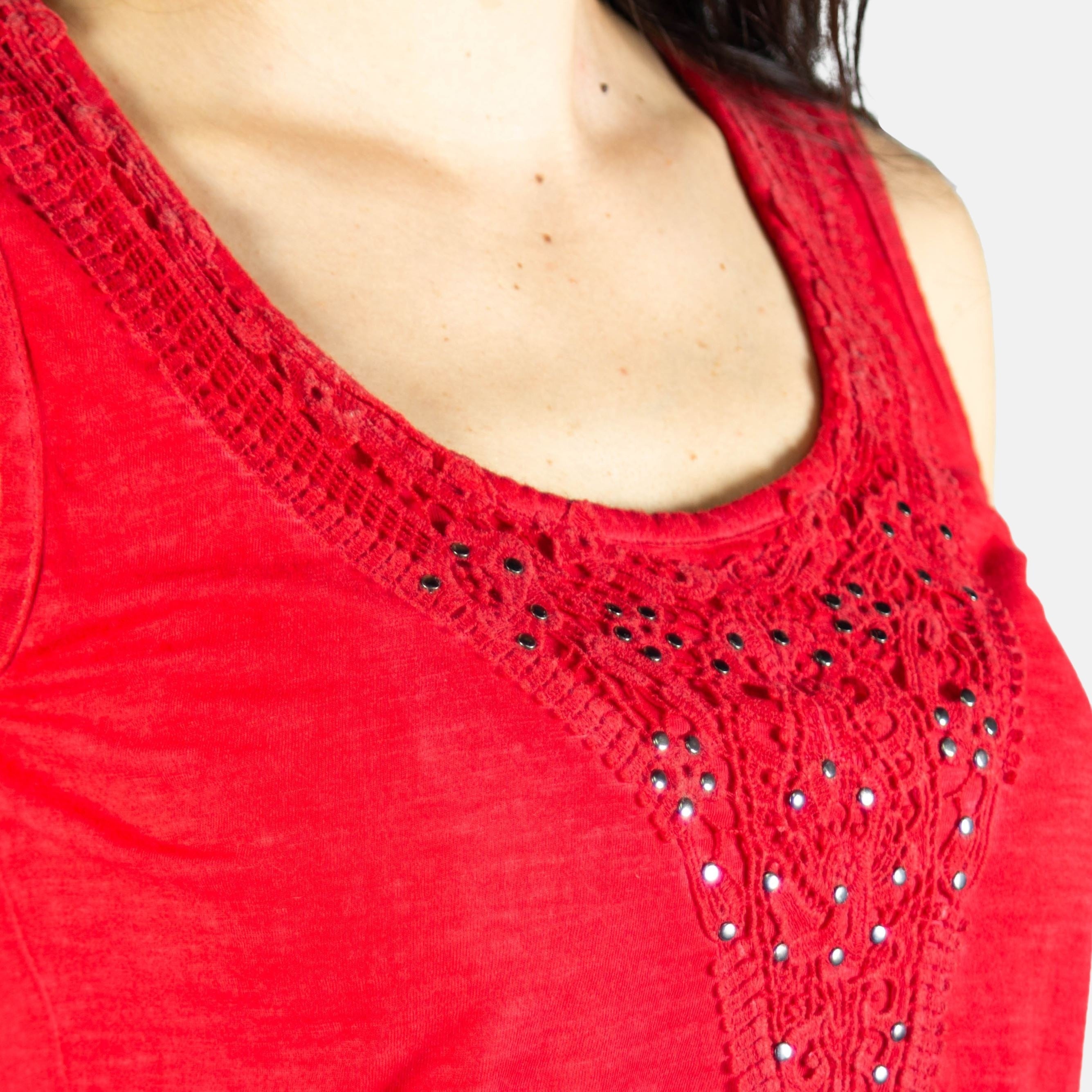 Top Tirantes Mujer Algodón con Crochet y Tachas – Koroshi 2012TP57