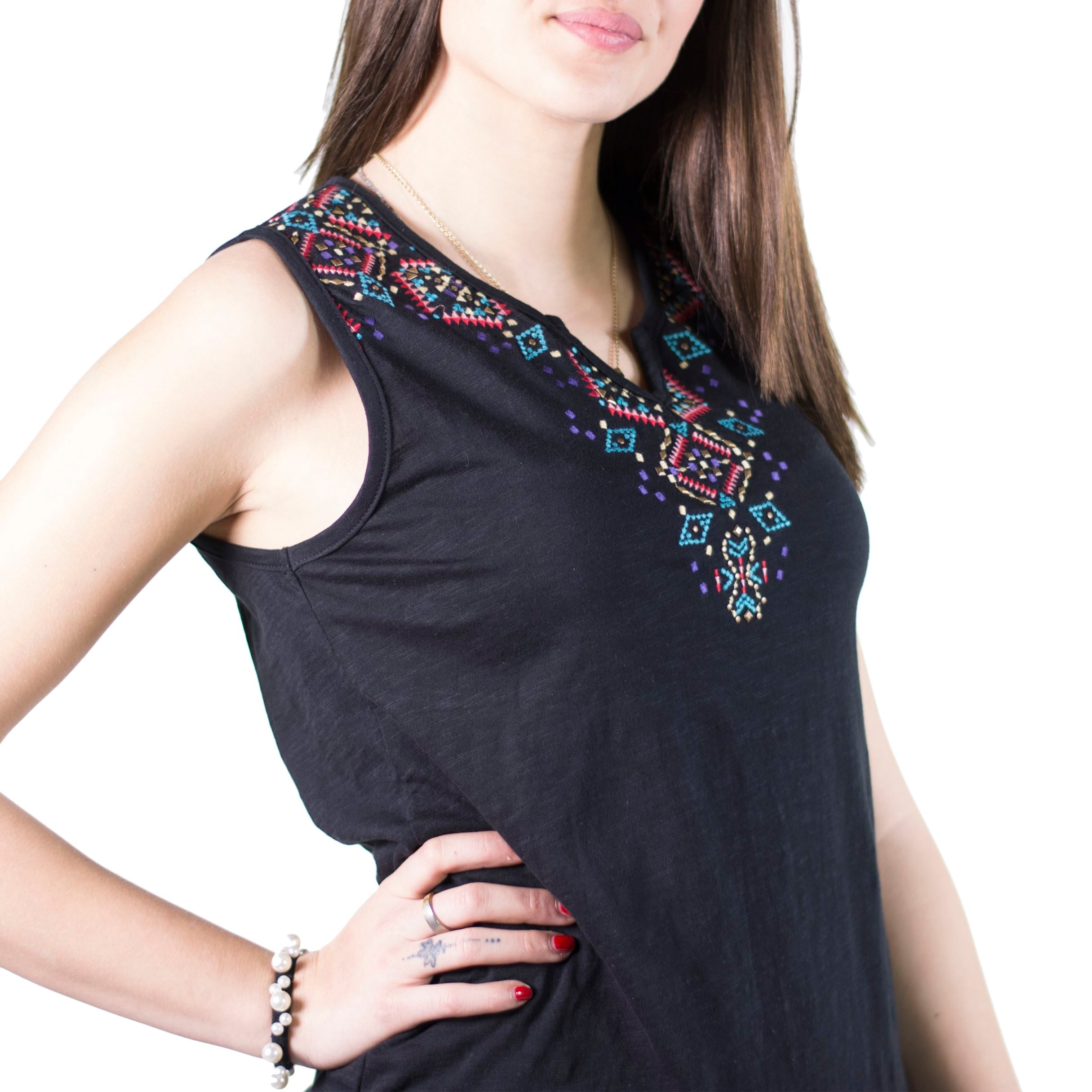 Top Tirantes Mujer Algodón con Bordado Étnico y Tachas – Koroshi 2012TP65