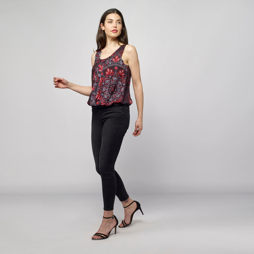 Top Fluido Tirantes Mujer Estampado Étnico – Koroshi Negro