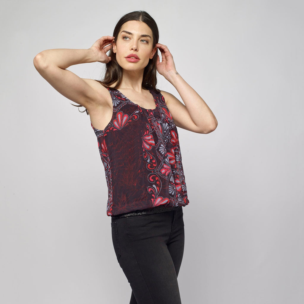 Top Fluido Tirantes Mujer Estampado Étnico – Koroshi Negro