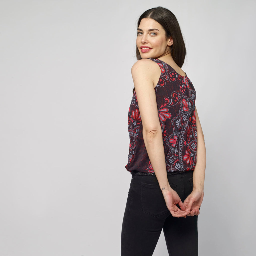 Top Fluido Tirantes Mujer Estampado Étnico – Koroshi Negro