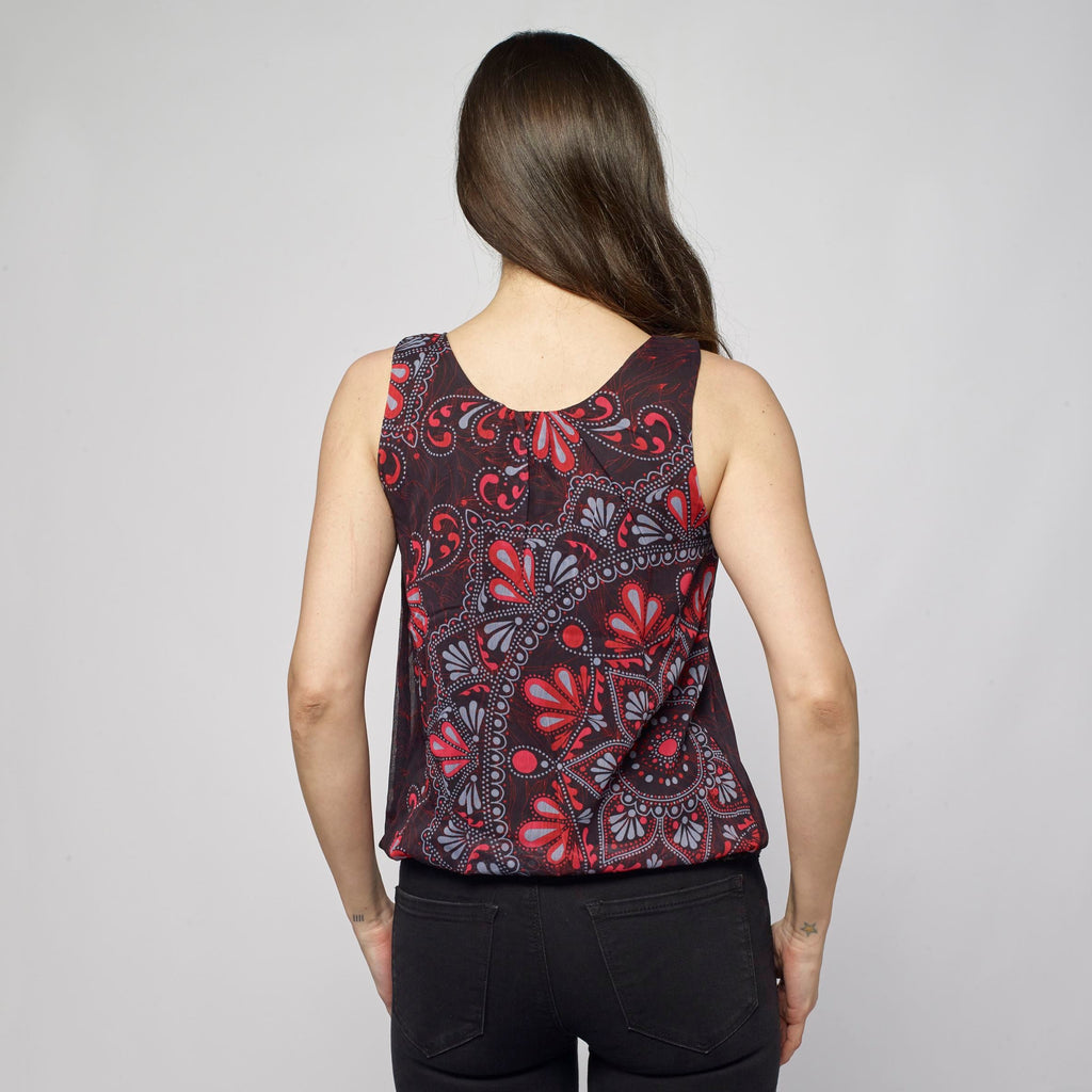Top Fluido Tirantes Mujer Estampado Étnico – Koroshi Negro