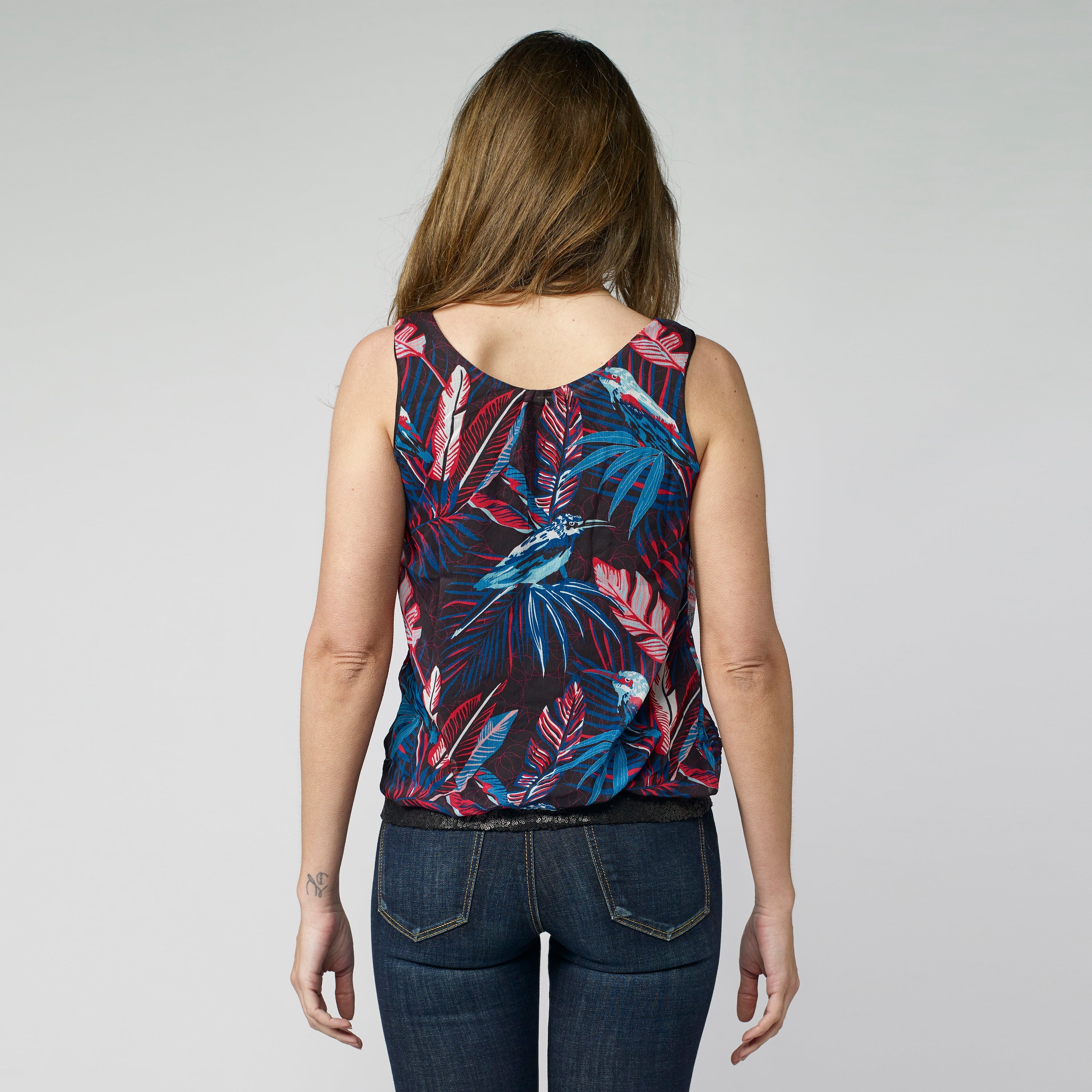 Top Sin Mangas Mujer Estampado Tropical – Koroshi Navy