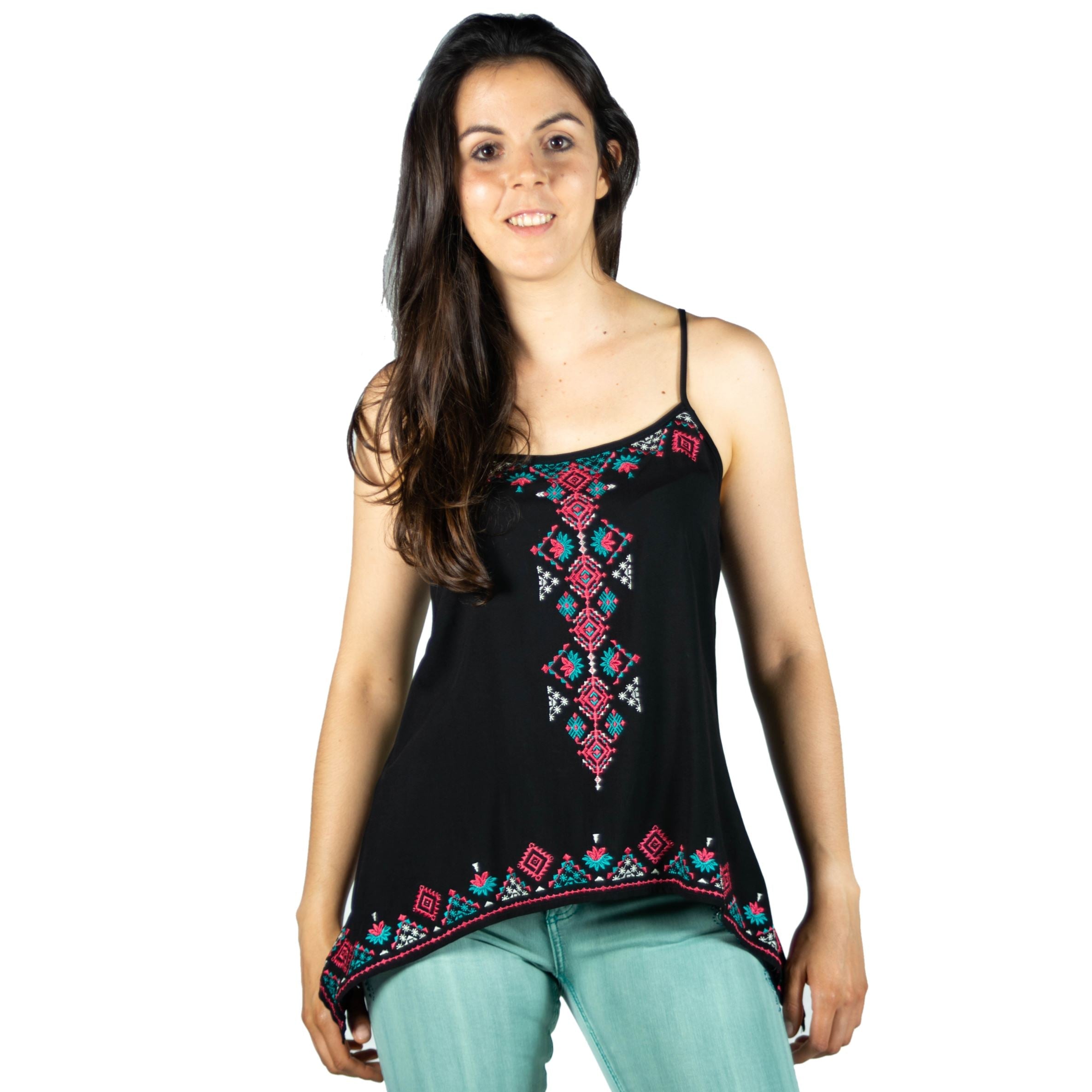Top Tirantes Mujer Bordado Étnico Bajo Asimétrico – Koroshi 2012TP83