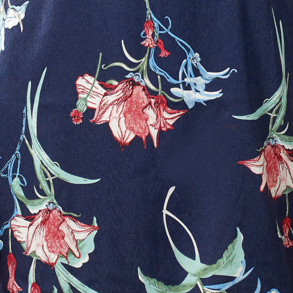 Vestido Corto Fluido Floral Tipo Satén Mujer – Koroshi Azul Marino
