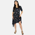 Vestido Corto Floral de Viscosa Manga Corta Mujer – Koroshi Negro
