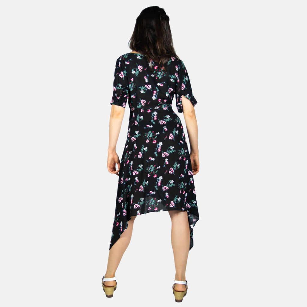 Vestido Corto Floral de Viscosa Manga Corta Mujer – Koroshi Negro