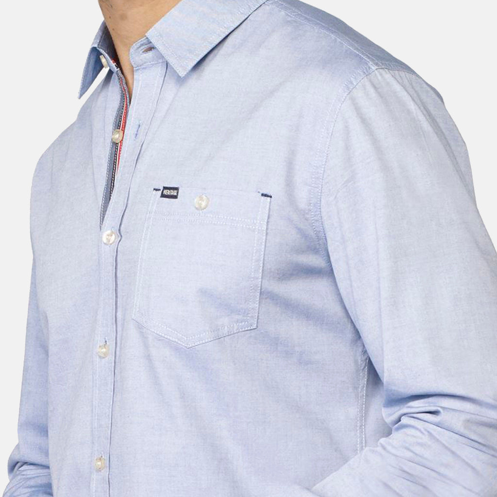 Camisa Hombre Manga Larga Oxford Estampado Texto Azul – Koroshi