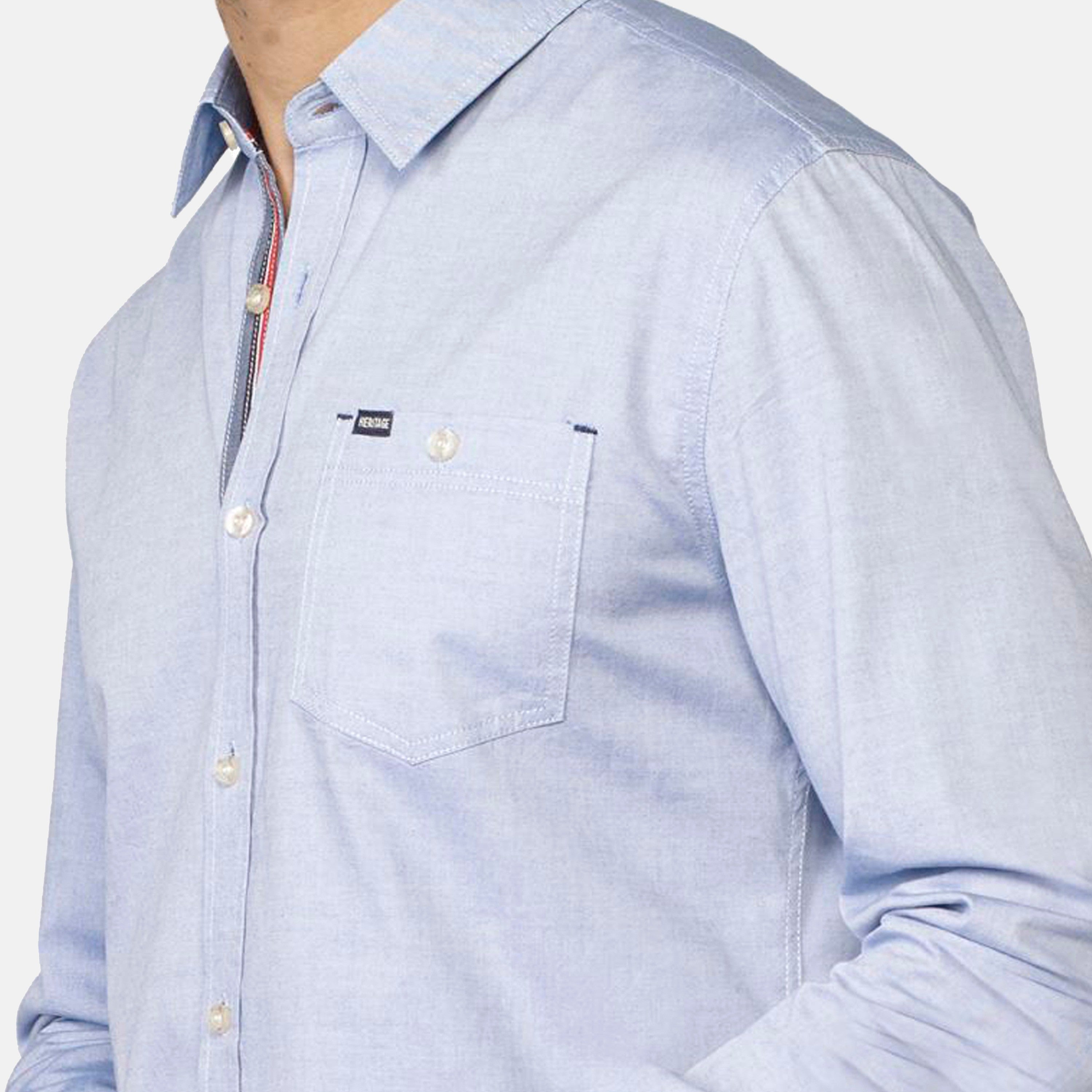 Camisa Hombre Manga Larga Oxford Estampado Texto Azul – Koroshi